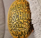 3 Vintage Nyc Public School Antique Door Knobs 2 On Spindle Ornate Brass Heavy