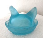 Westmoreland Glass Buffet Blue Satin  3  Hen On A Nest