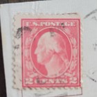 Us 2 Cent Red George Washington Handstamped Cancelled Stamp  Off-set Printed