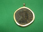 Mounted In 14k Gold Byzantine Bronze 491-518ad Anastasius 1st Ae Follis Coin 