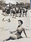 Rare 1950s Original Photograph 17 X 14 Photo Football Practice Beach W  Girls 