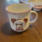 Vintage Gmundner Keramik Teddy Bear 3 Pc Dish Set Plate Bowl Mug Pink Polka Dot