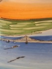 Vintage Souvenir 4  China Plate Hand Painted Japan Mackinaw City Bridge