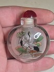 Vintage Chinese Inside Painted Snuff Bottle Cranes Red Stopped Signed Elaine