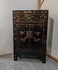 Vintage Hand Painted Black Lacquer Asian Chinese Oriental Cabinet Table A