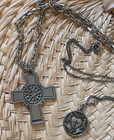 Vintage 2 Pc Necklaces Pendants Cross Lutheran Rose Diakonos Christou Silver 