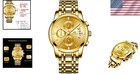 Elegant Men s Gold Plated Chronograph Watch - Adjustable Stainless Steel Band