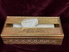 Vintage Gold Filigree Metal Tissue Box Holder With Rose  Hollywood Regency Style