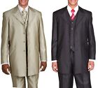 Mens Shark Skin Wool Feel Zoot Suit 4 Button With Fancy Vest  waist Band 2912v