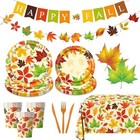 Fall Decorations Tableware  142pcs Autumn Leaves Party Tableware Set Includes 