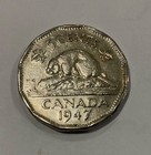 1947 Dot Canada George Vi 5 Cents Nickel Scarce Date Variety Circulated