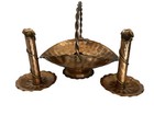 Set Of 3 Vintage Set Matching Solid Copper Candle Holders   Basket Centerpiece