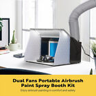 Airbrush Paint Spray Booth Kit Dual Fans W  4 Led Lights Turn Table  Filter Hose
