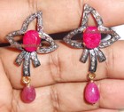 Victorian Vintage Hand-made 0 54ct Real Antique Rose Cut Diamond   Ruby Earrings