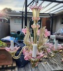Beautiful Pink glass gold Chandelier - Good Cond tested - Local Only