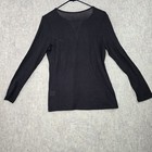 Black Waffle Knit Long Sleeve V-neck Top