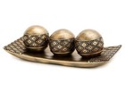 Gold Resin Decorative Orbs Set Of 3 With Tray Bowl For Centerpiece Antique Gold