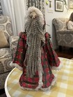 Vintage Primitive Folk Art Santa Claus Doll 18  Plaid Cone Stump Christmas Decor