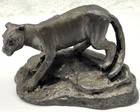Vintage Hand Made Solid Pewter Crouching Cougar Mountain Lion Figurine   Video