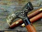 Antique Brass Victorian Handle Wooden  Vintage Style Walking Stick Cane Designer