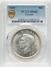1939 Canada Silver Dollar  1 Pcgs Ms62 Royal Visit Parliament George Vi