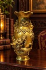 Antique Style Ornate Dragon Relief Vase Gold Tone Asian Vintage D  cor