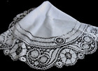Vintage Cluny Lace   Linen Tablecloth Table Topper 45  Dia  Bobbin Lace 11  Wide