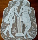 Old Victorian Filet Net Hand Knotted Darned Linen Panel Figural W Roman Couple 