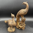 Vintage Set Golden Metallic Finish Peacock 13    Peahen 9    Replica Resin Statues