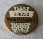 Vintage 1938 Pennsylvania Pa Resident Fishing License Pin Back 496252 Paperwork