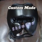 Custom Made Sparring Boxing Head Guard Black Gold Cowhide Leather