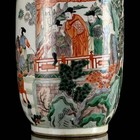 48cm Kangxi Signed Old Chinese Five Colour Vase W figure N27