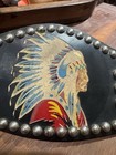 Vintage Indian Motorcycle Leather Kidney Belt Studded Glass Studs