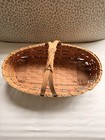 Unbranded Handmade Vintage Woven Harvest Basket  Red And Green Accents  