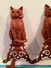 Antique Cast Iron Cat Andirons With Glass Eyes  Primed On Both Sides   4991