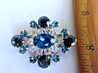 Outstanding Czech Vintage Style Glass Rhinestone Button  Sapphire Blue   Crystal
