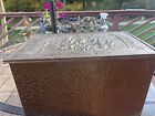 Antique Wooden Brass Covered Embossed Log Fireplace Ash Storage 10 5   x16 5   x10 5