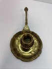 Antique Brass Handled Chamberstick Candleholder Scalloped Vintage