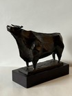 Vintage Mid Century Modern Art Cubist Cubism Bronze Bull Sculpture Signed Jin