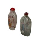 2 X Chinese Glass Snuff Bottle Oriental Scenery People Graphic Ws2782