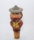 Vintage Carved Wooden Mechanical Man Wine Bottle Stopper Cork  Eyes   Cigar Move
