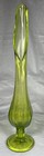 Vintage Green Swung Glass Vase  12    Tall Mcm Art Glass