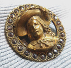 Large Vintage Antique Metal Steel Facet Picture Button Sir Walter Raleigh