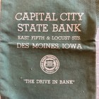 Vintage Capital City Bank Des Moines Iowa Green Zippered Canvas     Deposit Bag