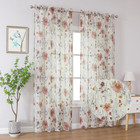 Crushed Sheer Curtains 84 Inch 2 Panels Floral Printed Light Filtering Drapes