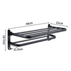 50cm Matte Black Folding Towel Rack Wall Mount Aluminum Holder With Hooks