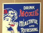 Moxie 5c Girl -soda Fountain -soda Pop -soft Drink -healthful   Refreshing -sign
