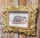 Opossum Family Mini Art Watercolor Print In Gold Vintage Style Ornate Frame