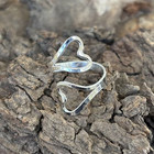925 Sterling Silver Band Double Heart Ring  Adjustable Promise Ring All Size