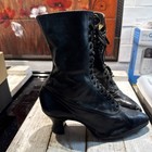 Antique Victorian   Edwardian Black Lace Up Louis Heel Boots Leather Wood